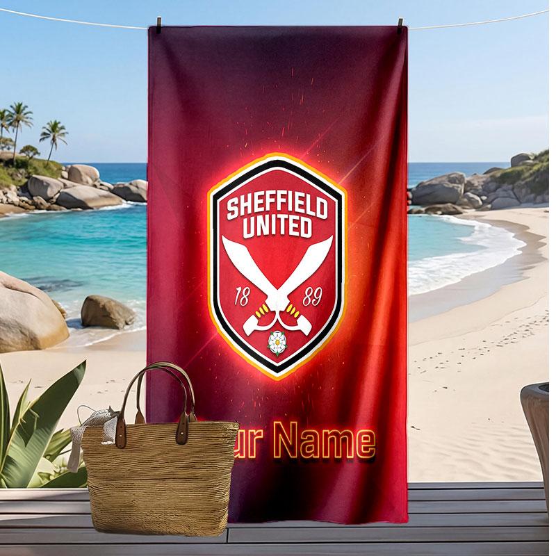 Sheffield United FC Personalized Printed Beach Towel Soccer Logo Support Custom Name Text Absorbent Towel For Sport Travel Special Gift