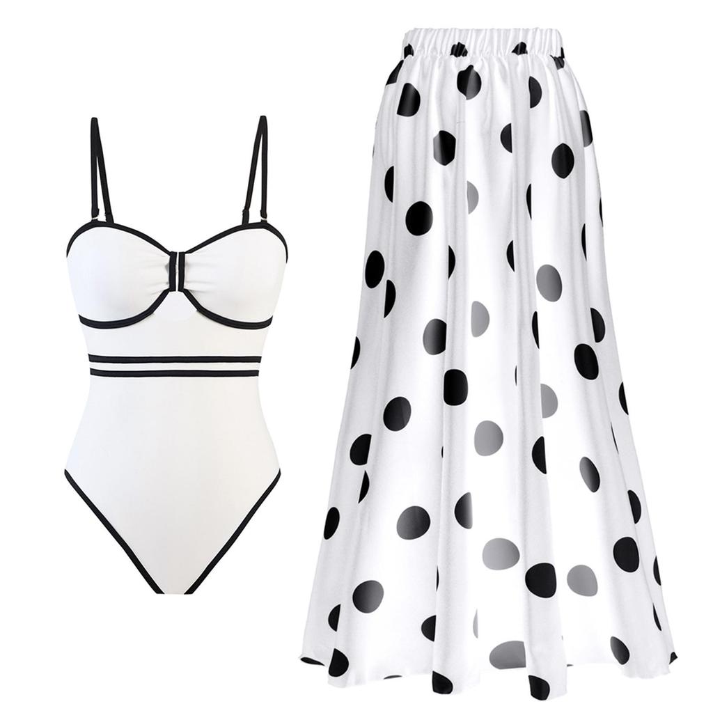 European & American One-Shoulder Split Swimsuit with Chiffon Skirt Set