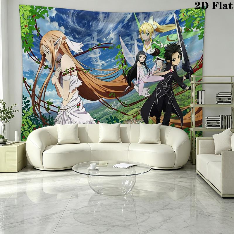Sword Art Online Wall Tapestry Aesthetic Wall Hanging Printed Fabric Blanket Decorative Tapestries for Bedroom Living Room Home Decor