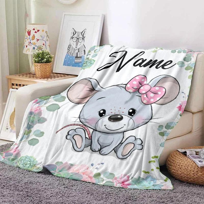 Personalized Name Blanket Cartoon Animal Exclusive Print Name Flannel Blanket Fun Gift Blanket