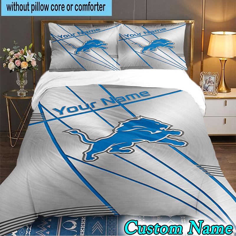 Custom Name 3PCS Detroit-Lions Team Bedding Set,Including Duvet Cover And 2pcs Pillowcases Perfect for Bedroom,Dormitory,Fan Christmas gift