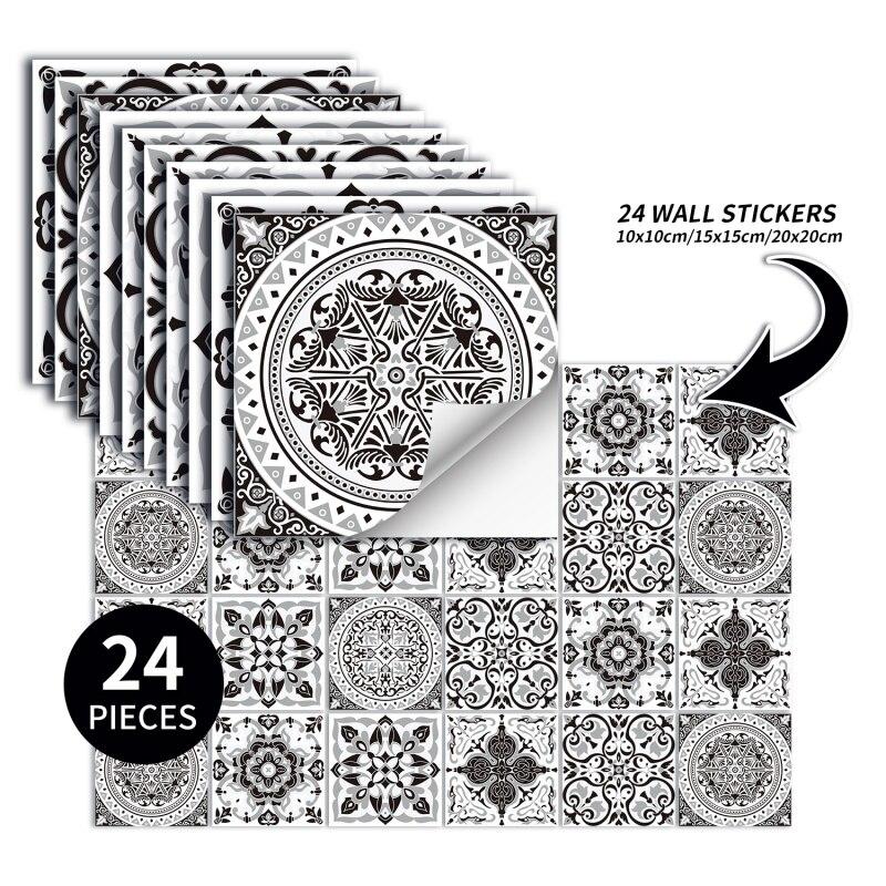 24pcs Wall Tile Decals Self Adhesive Waterproof for Kitchen Bathroom