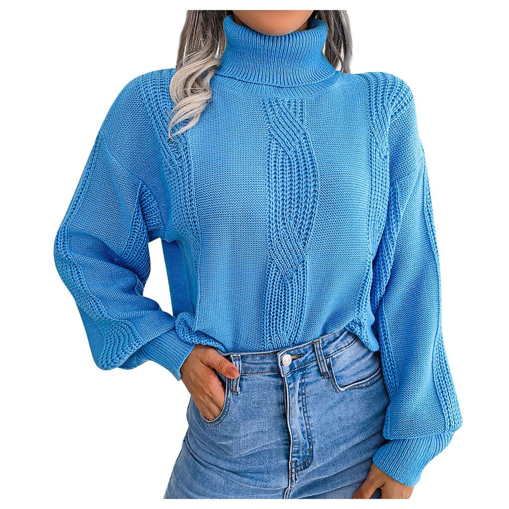 Women's Fashion High-necked, Solid-color Sweater With Floral  Sleeves Lined