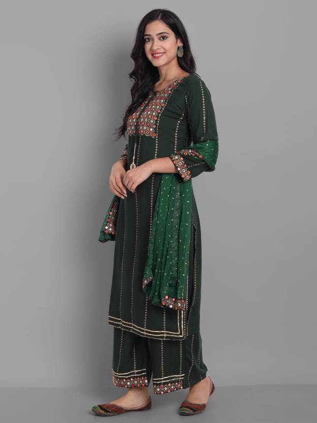Women Designer Kurta Pant Dupatta Set Indian Party Wear Top Tunic Salwar Suit Kurti Dress