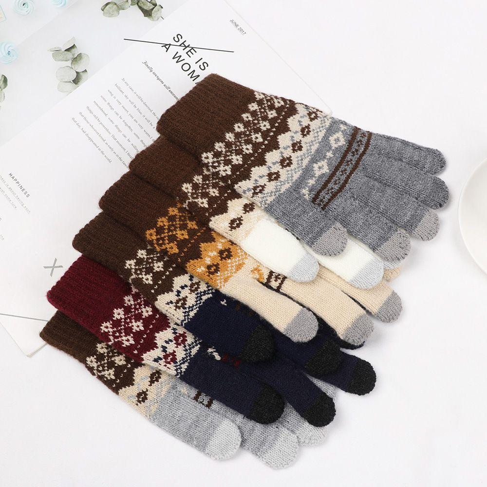 Women Men Thick Warm Touch Screen Mittens Knitted Full Finger Gloves Winter Gloves