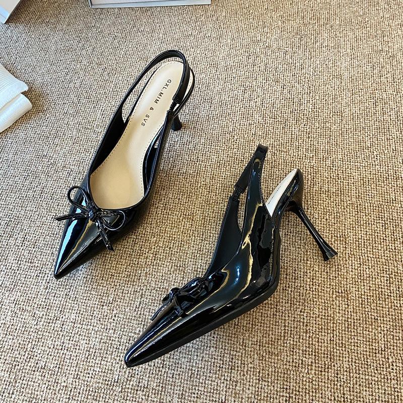 

G860-14 High-heeled sandals women s pointed head bow light-mouth thin-heeled sandals bag head hollowed out front bag rear sandals women 39