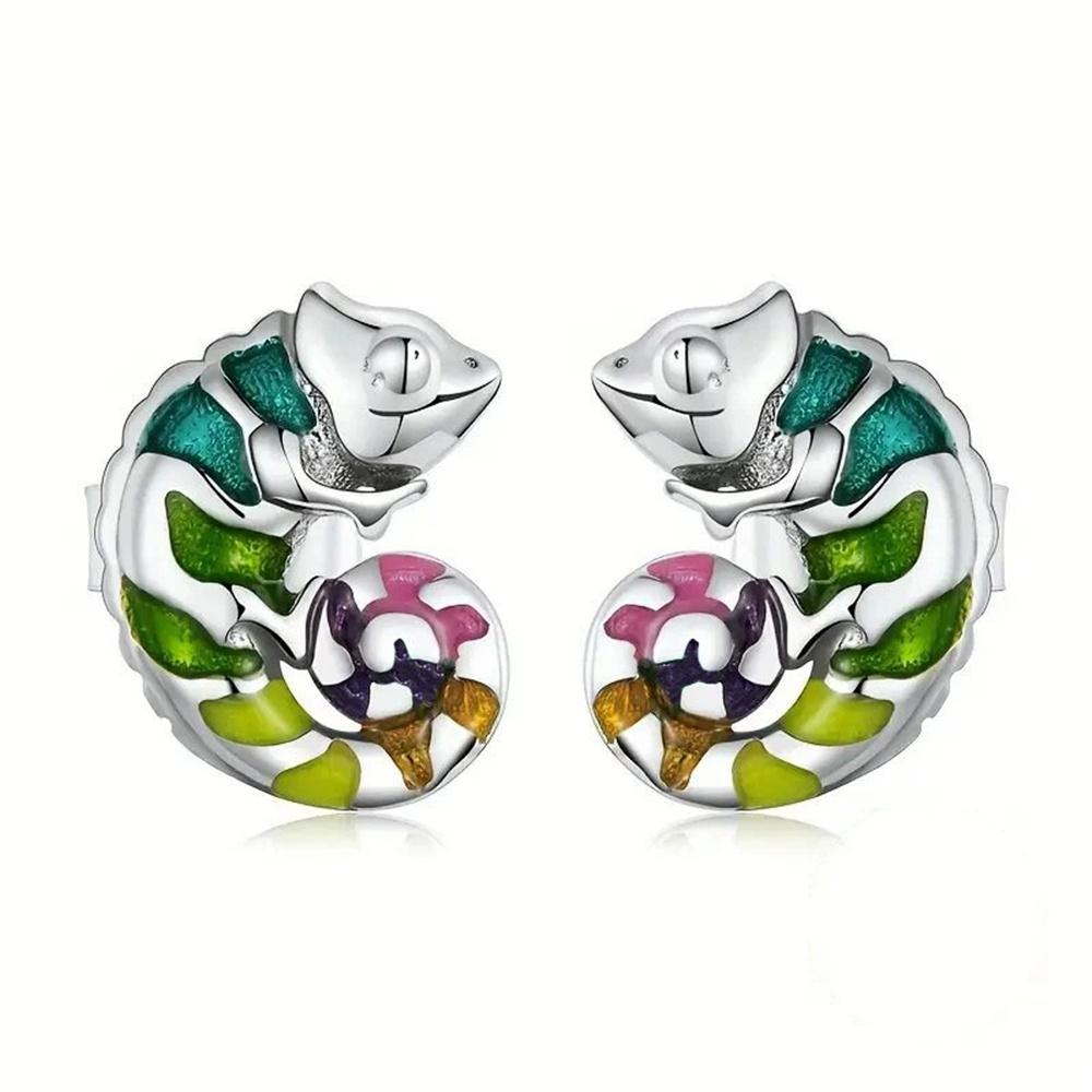 Милые Женские Маленькие Радужные Эмалированные Серьги-Гвоздики Животные Винтажный Серебряный Цвет Свадебная Вечеринка Подарок Для Женщин