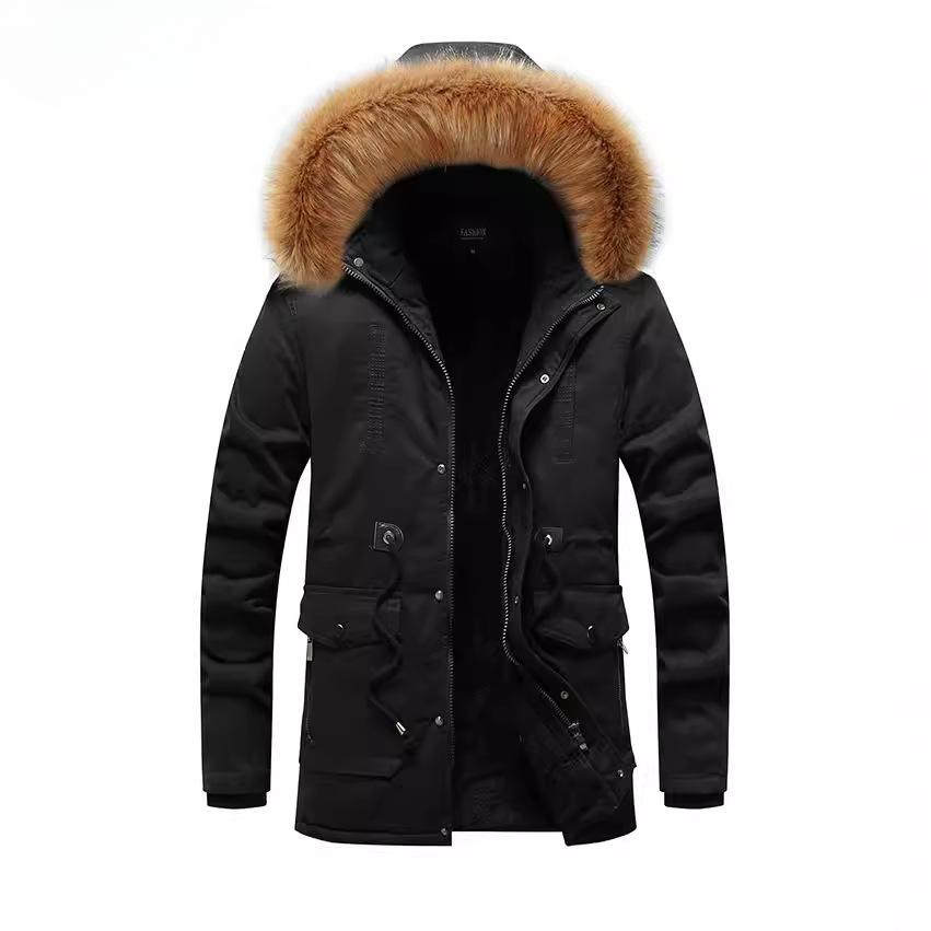 

Осенне-зимний новый стиль, утепленное пальто из стираного хлопка с большим меховым воротником и несколькими сумками, повседневная свободная ветровка для мужчин 3XL