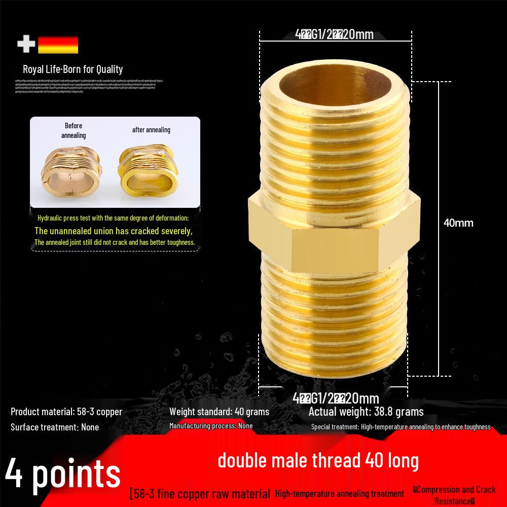 All-Copper Male Thread Direct Coupling, Short To Extended Thread, 4-Point To 6-Point, 1-Inch Inlet Pipe Reducing Joint