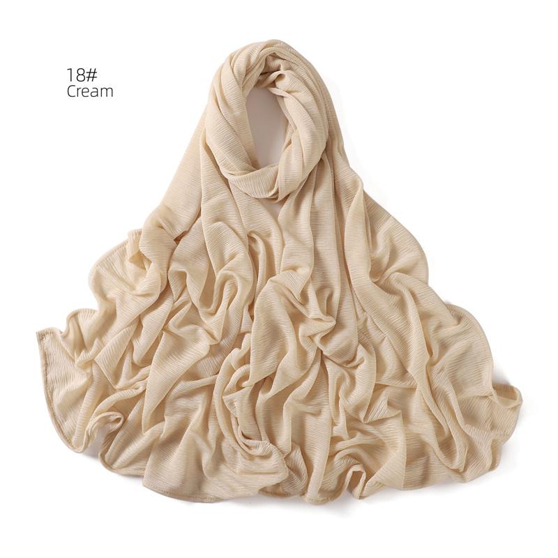 New Women's Soft Solid Color Elastic Breathable Wrinkled Jersey Headband Scarf Muslim Ramadan Hijab Wrap Hijabs