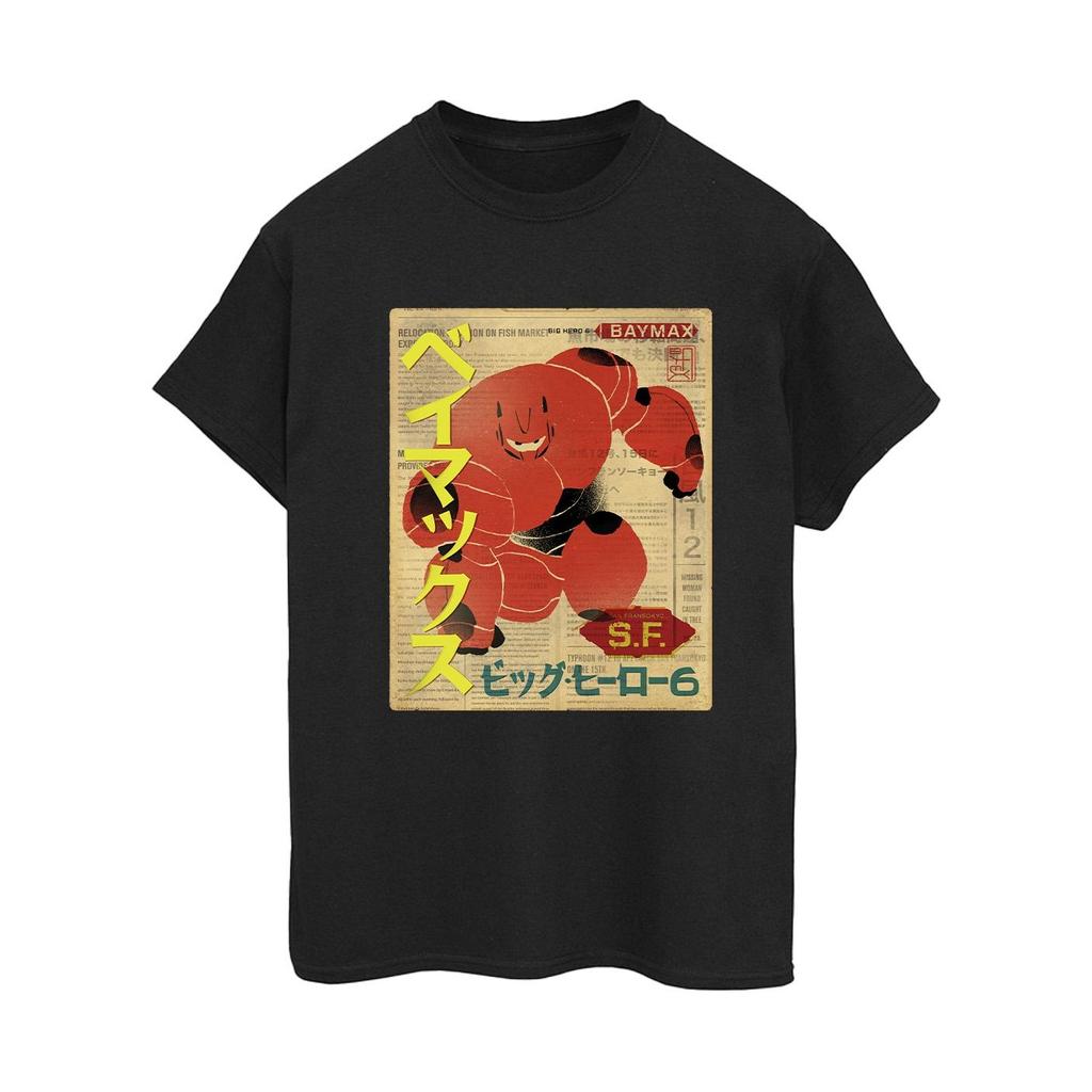 Disney Womens/Ladies Big Hero 6 Baymax Baymax Newspaper Cotton Boyfriend T-Shirt