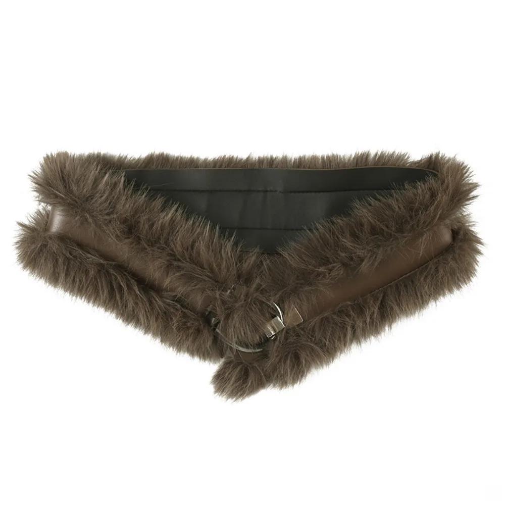 Personality PU Leather Leather Fur Belt Spicy Girl Punk Plush Belt Retro Versatile Y2K Waistband Dress Decoration