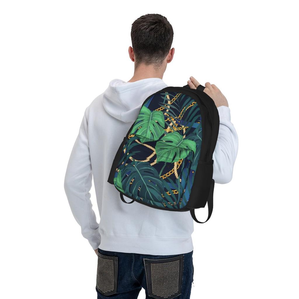 Gold Chains Backpack Teen Palm Leaf Print Large Backpacks Polyester Funny School Bags Camping Colorful Rucksack