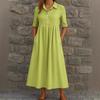 Women's Casual Button-Down Shirt Dress with Pockets, Loose Fit, Pleated Hem, Short Sleeve