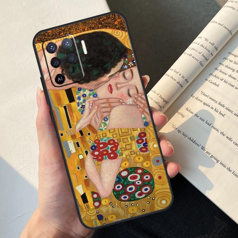Gustav Klimt Kiss Art Case For Oppo A80 A60 A40 A78 A38 A18 A98 A58 A96 A76 A16 A94 A74 A54 A15 A17 A57 A77 A5 Pro