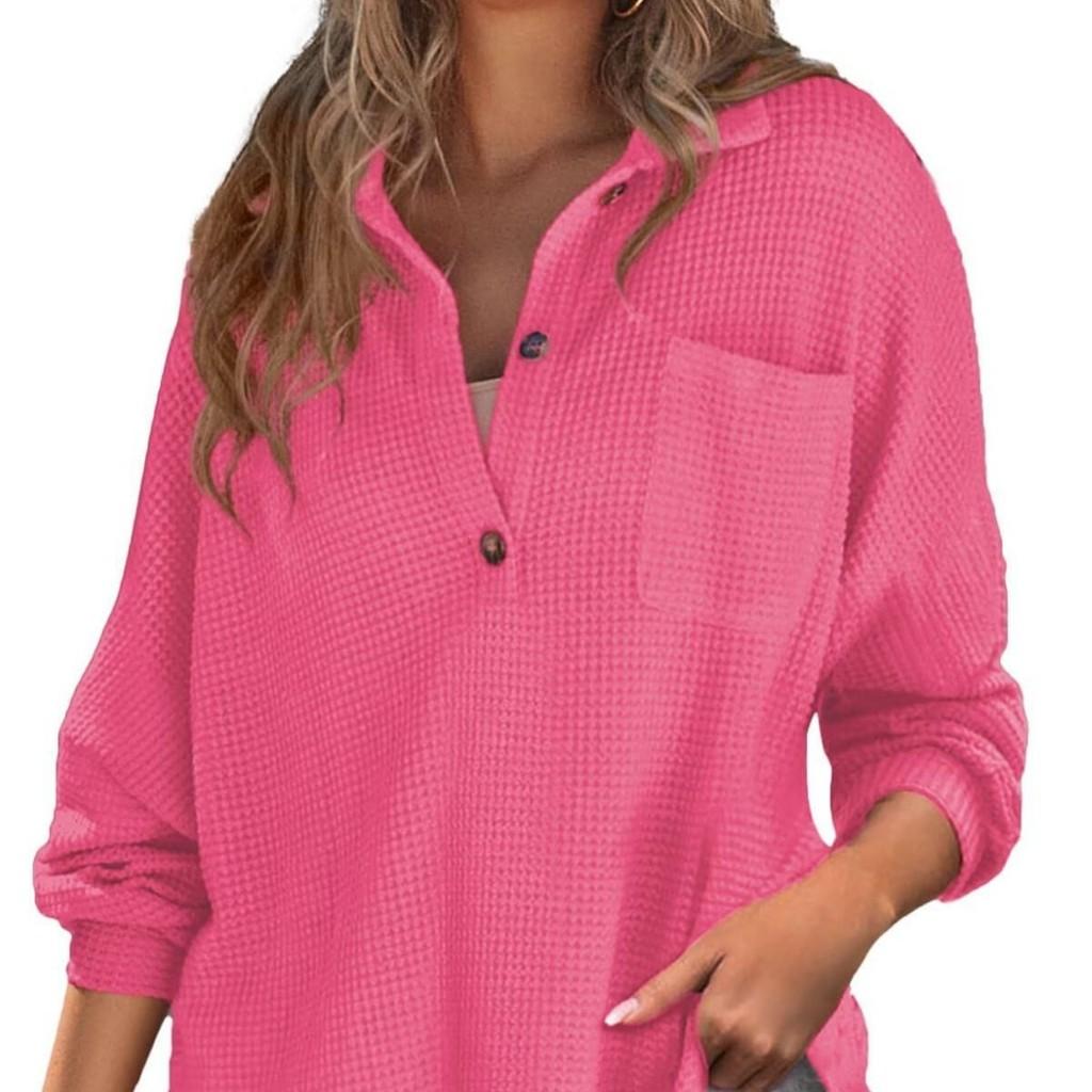 Trendy Waffle Knit Top With Button Closure For Casual Streetwear Women