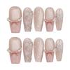 10PCS Pink Cat Eyes False Nails with French Tip with Zero Pressure On the Nail Bed Design for Working Dating or Partying