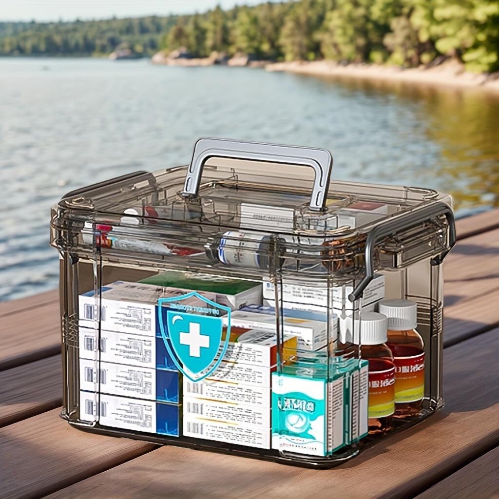 

Отличная видимость! Водонепроницаемый двойной ящик для хранения лекарств, многосекционная классификация - легкий доступ, подходит для домашнего и дорожного использования