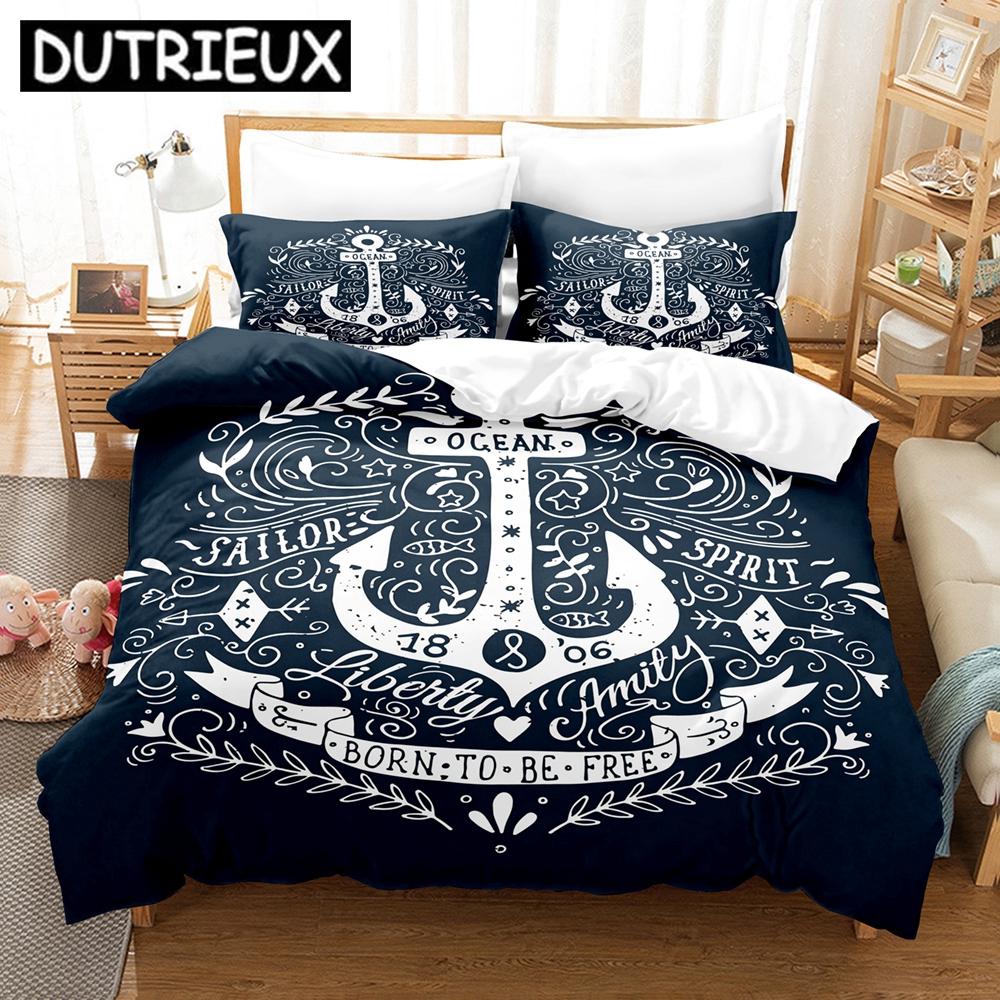 

Marine Style Anchor Bedding Set Single Twin Full Queen King Size Anchor Sign Bed Set Aldult Kid Bedroom Duvetcover Sets 3D 034 EU single(135x200cm)