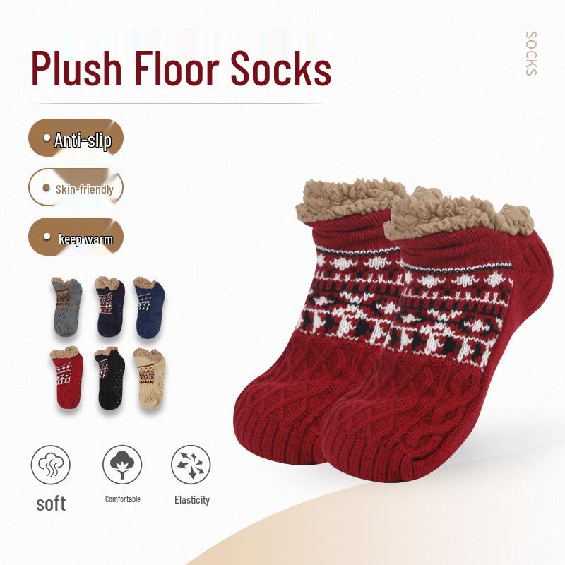 Thickened Fleece-Lined Non-Slip Winter Home Socks with Dotted Soles