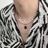 Dress Up Stainless Creative Imitation Pearls Male Faux Gem Pendant Necklace Clavicle Chain Men