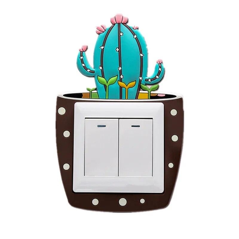

Наклейки на стену с переключателем, 3D силиконовая наклейка на стену, светящийся защитный чехол кактуса для розетки, украшение дома