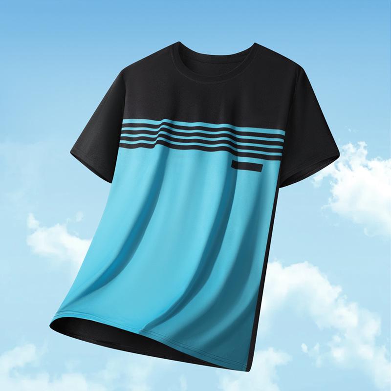 Men's Plus Size Ice Silk Color Block Round Neck T-Shirt - Cool Summer Sports Top