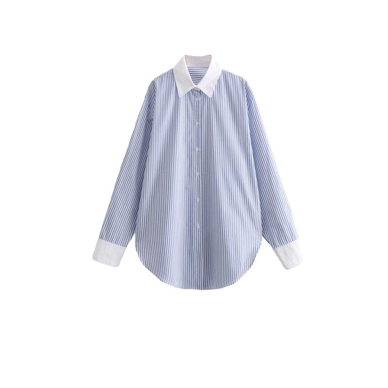 Kaslead Fashion Contrast Color Long Sleeves Stripes Shirt