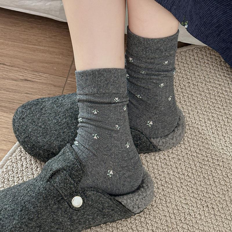 Socks Pure Cotton Tube Socks Season Cute Sweet Little Floral Versatile Cotton Boneless Pile Socks Women