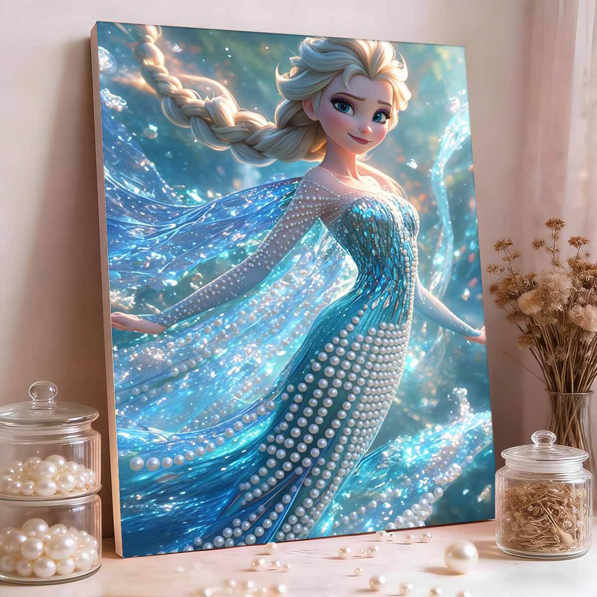 

Ледяное Волшебство Инкрустация Жемчугом Эльза Королева Снега Безрамное Искусство | Ручная Работа Жемчужное Ремесло, Тема Ледяного Волшебства, Идеально для Мечтательного, Роскошного, Замороженного Домашнего Декора 35x45cm
