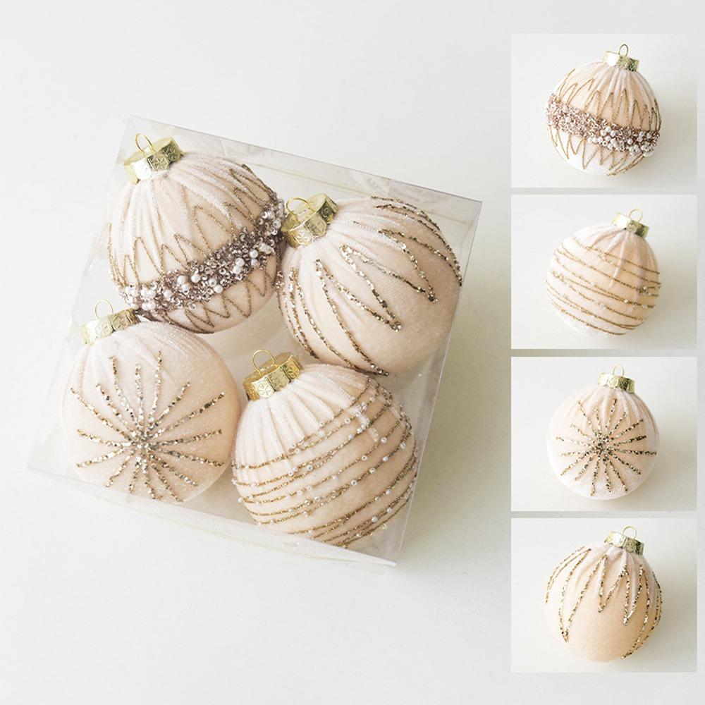 

4 шт. Небьющиеся елочные шары, флокированные, рождественские подарки, шары, праздничные украшения бежевый