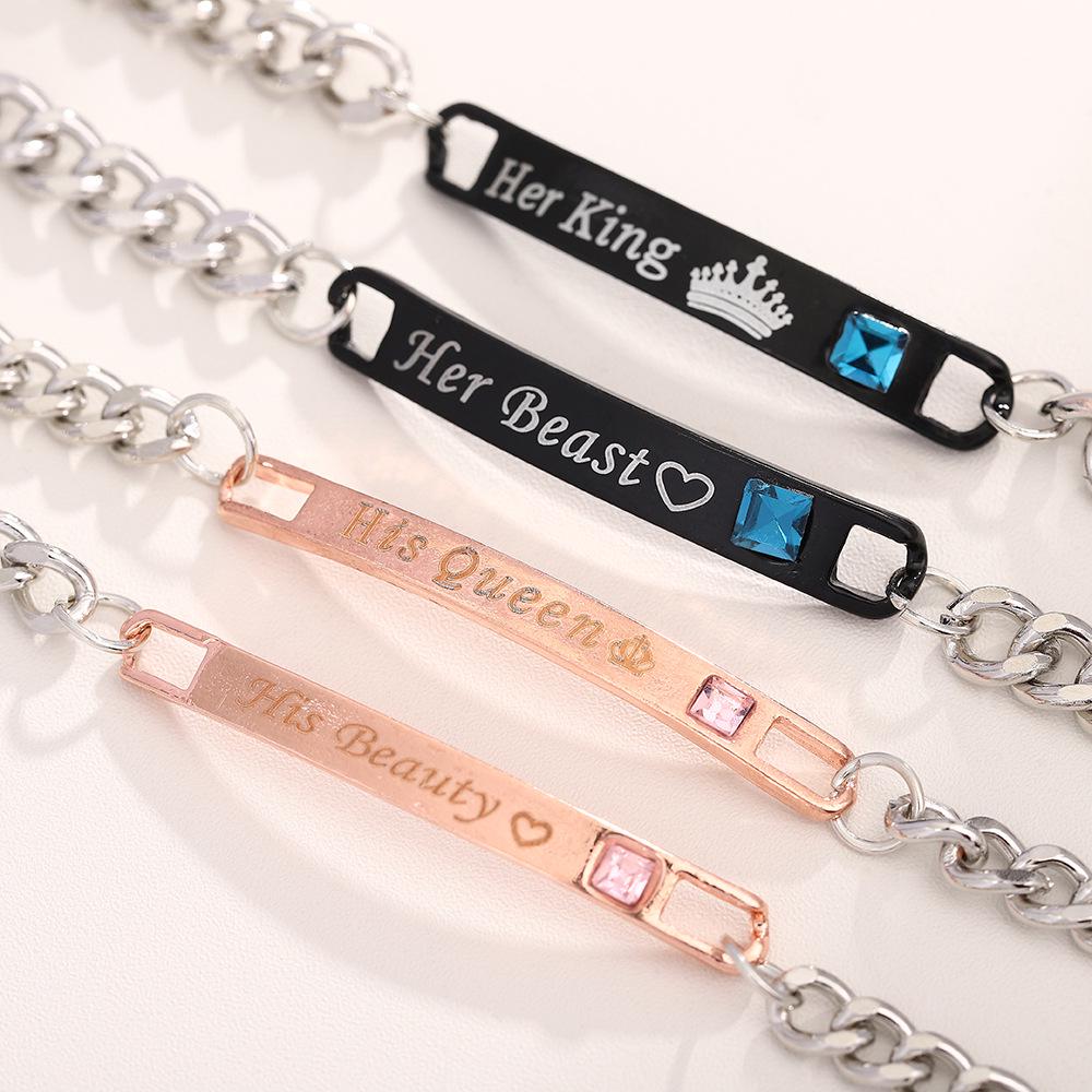 His Beauty & Her Beast Couple Bracelets - King & Queen Diamond-Studded Chains