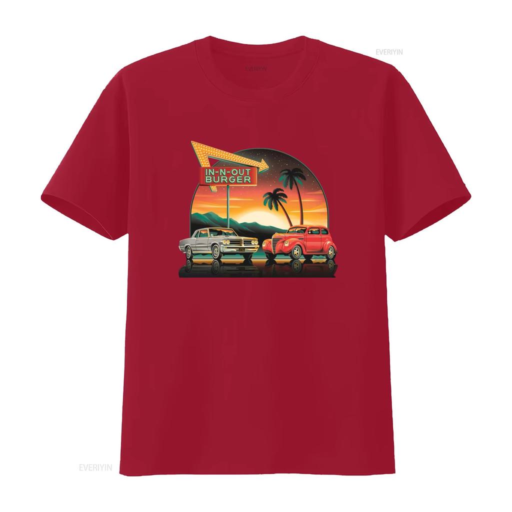T-shirt In N Out Burger Retro California Fast Food Taglia Media Design Auto d'Epoca Palma vintage Lavata streetwear