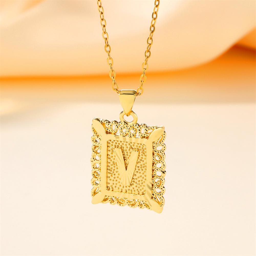 26-Letter Stainless Steel Necklace with Copper Pendant - European & American Fashion for Men