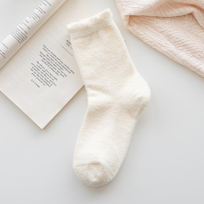 

Зимние носки из кораллового флиса из австралийской шерсти, утолщенный флис, теплые домашние носки до середины голени, носки для пола, махровые носки для сна 1 pair слоновая кость