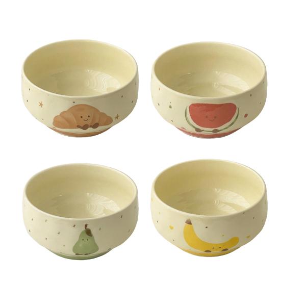 Ceramic Rice Bowl Hand-Painted Bread Fruit Pattern Serving Bowl Microwave Dishwasher Safe Kitchenware for Soup Rice Oatmeal
