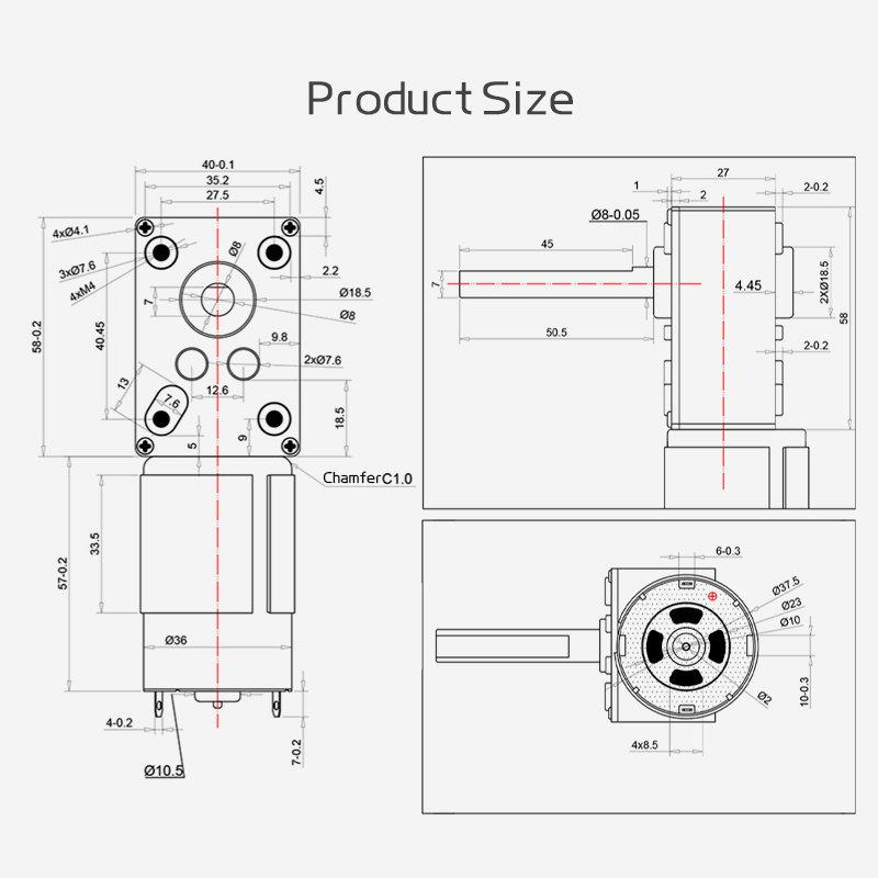 5840-555 Miniature Worm Gear Reduction DC Motor 12V-24V Single-Direction Long D-shaped Shaft Reversible High-torque Geared Motor