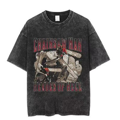 Chainsaw Man Washed Cotton Men Women Vintage Japan Anime Oversize Shirt Streetwear Short Sleeve Shirt Loose Cotton Tops