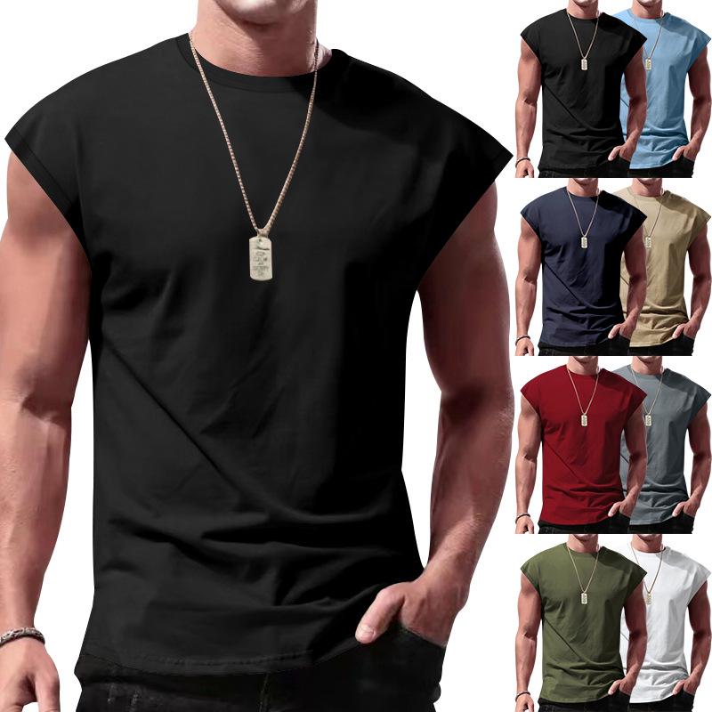Cross-border 2025 Men's Summer Sleeveless T-shirt - Youth Loose Fit Solid Color Thin Tank Vest