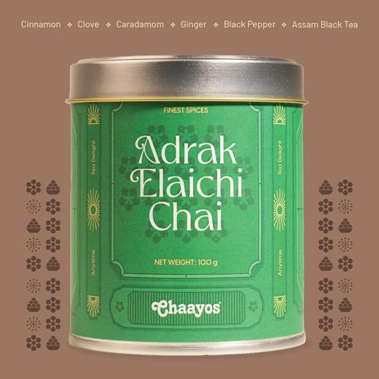 Chaayos Festival Gift Box|  Adrak Elaichi Chai| Premium Gift Box 2 Tins (100 Gms Each) of Masala Chai and Adrak Elaichi Chai with 2 Tea Mug Set