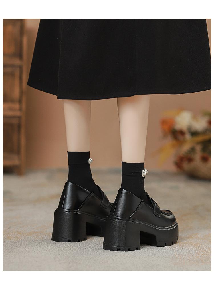 Fashion 12cm Petite Height Increasing White Loafers for Women British Style Thick Soled Super High Heels Leather Shoes