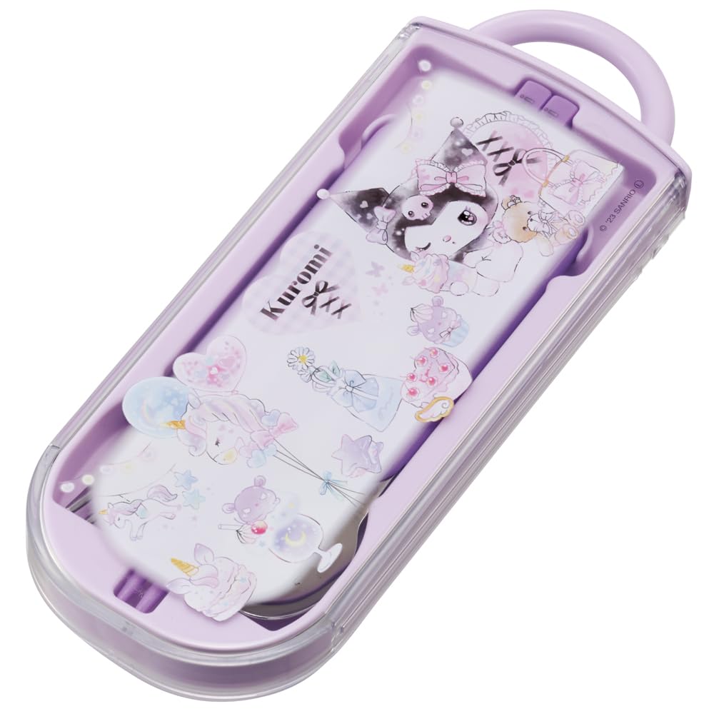 Skater Bento Trio Set with and featuring Kuromi and for Made in Japan (TACC2AG-A) Chopsticks, Spoon, Fork, Sanrio, Children, Antibacterial, Easy-Open