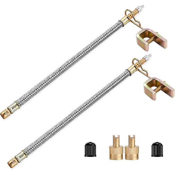 Valve Stem Extenders,4Pcs 7Inch/180mm Dual Flexible Stainless Steel Braided Valve Stem Extensions,6Pieces 45 90 135 Degree Brass Valve Adaptors for