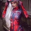 Kostium dla Spiderwoman Biało-Czerwony Damski Gwen Spiderwoman Cosplay Dopasowany Kombinezon Kostium na Halloween