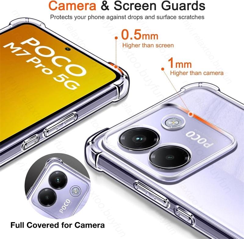 PocoM7Pro 5G Case Anti-Yellowing Clear Crystal TPU Soft Cover For Poco M7 Pro 5G Shockproof Coque Poko Little M7Pro M 7 Pro 5G