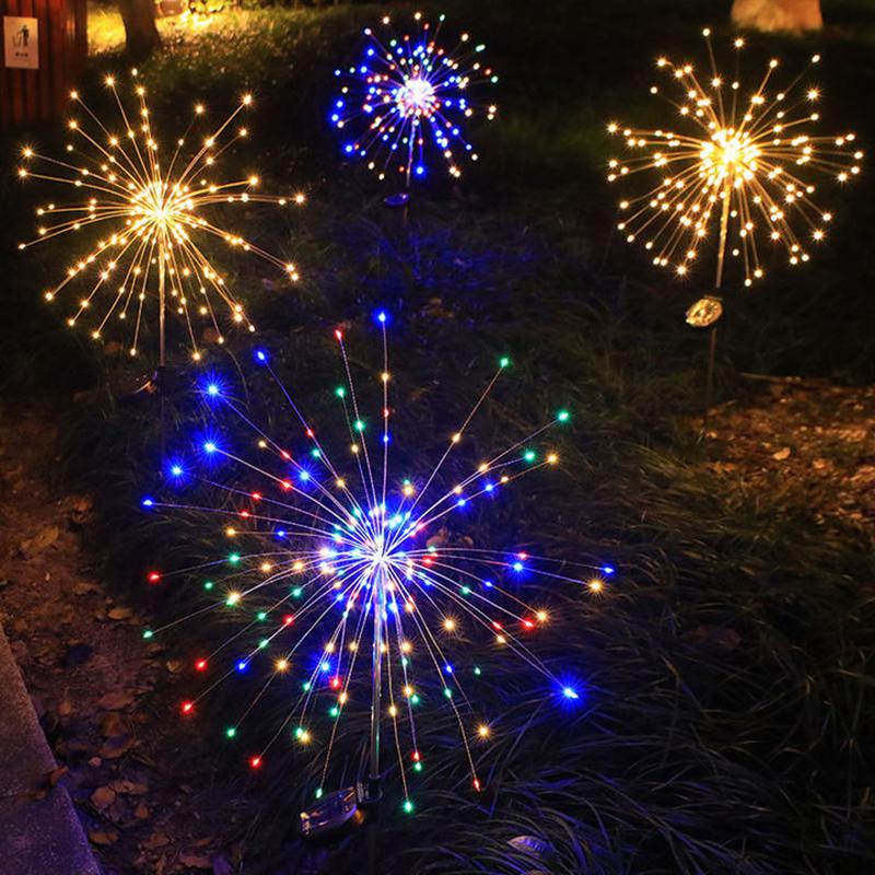LED Solar Power Firework Lights Garden Decoration Fairy Lights Waterproof Outdoor Dandelion Lawn Lamp for Patio Garden Decor