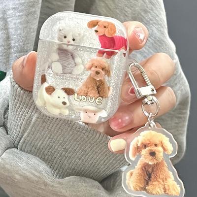 Portachiavi Cane Cartone Animato Lucido con Glitter Ins Imd Cucciolo Gatto Pecora Scatola di Ricarica per Auricolari Per Airpods 1 2 3 Pro 2a Generazione Custodia Cover