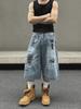 Unisex American Street Graffiti Print Denim Shorts - Trendy, Loose-Fit, Retro-Style Cropped Summer Shorts