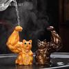 Kreative Harz-Tier-Skulptur Teetier Muskelarm Glückskatze Farbwechselnde Teepuppe Ornament Eröffnungsgeschenke Heimdekoration