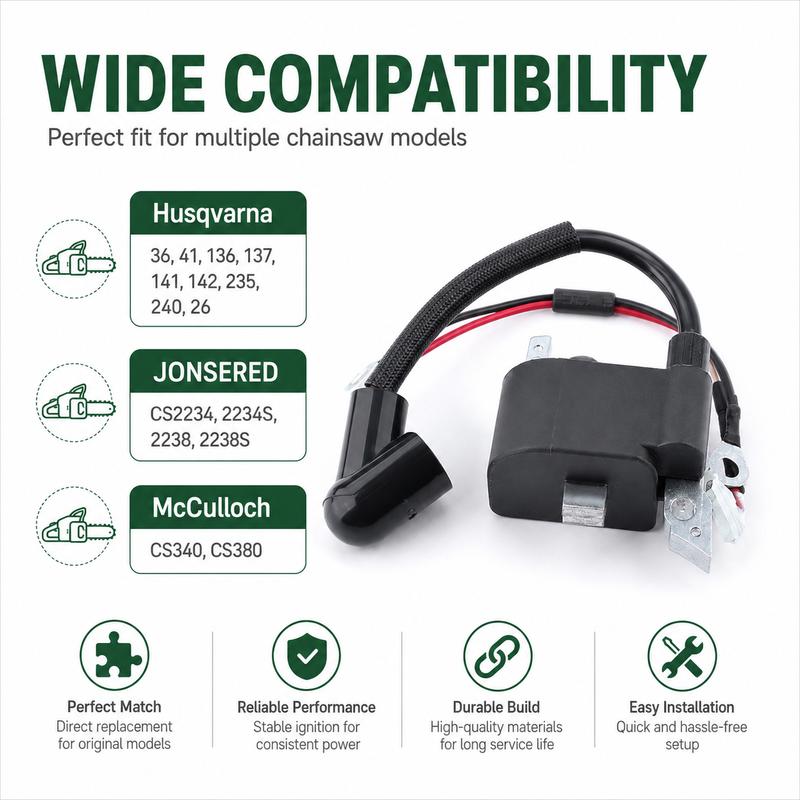 Ignition Coil Kit W/ Spark Plug Switch For JONSERED CS2234/2234S/2238/2238S McCulloch CS340/CS380 Replaces 530039143 5300392-39